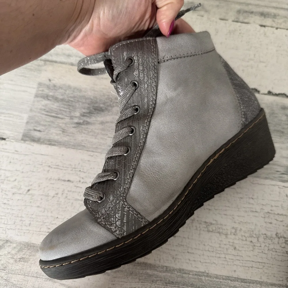 Spring‎ Step Lilou Wedge Booties Womens EU 37 Grey Silver Sneakers